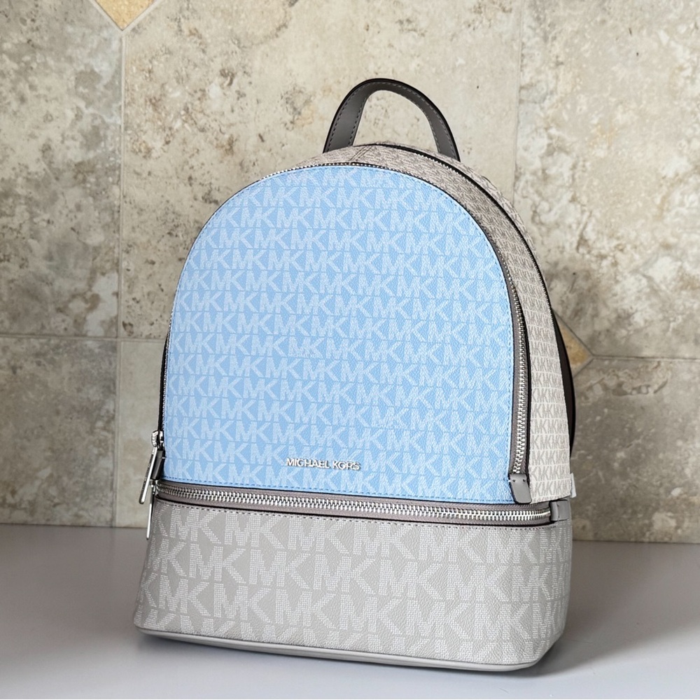 Michael Kors Rhea MD Backpack MK Color-Block Light Sky Multi - Picture 4 of 13